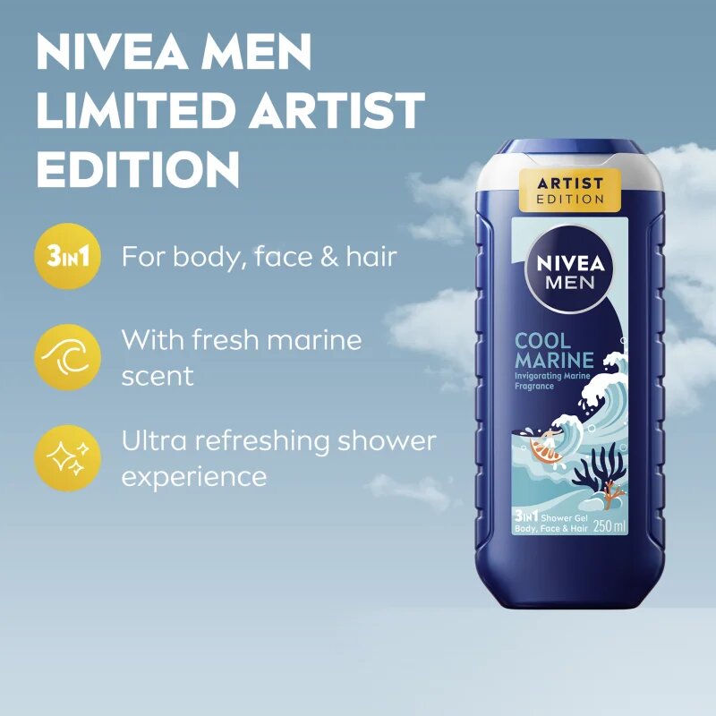 Nivea MEN Cool Marine gel za prhanje za telo in lase 250 ml