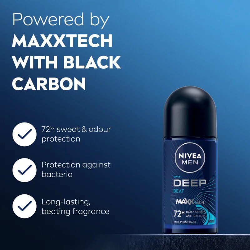 Nivea MEN Deep Beat anti-transpirant roll-on 72 ur za moške 50 ml