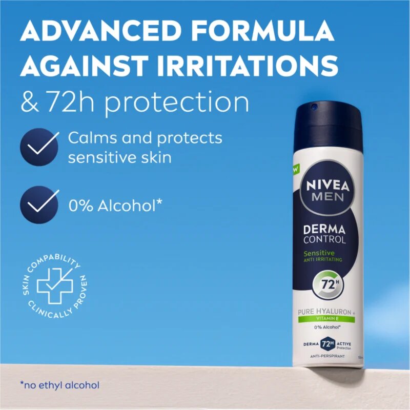Nivea MEN Derma Control Sensitive antiperspirant v pršilu za občutljivo kožo 150 ml