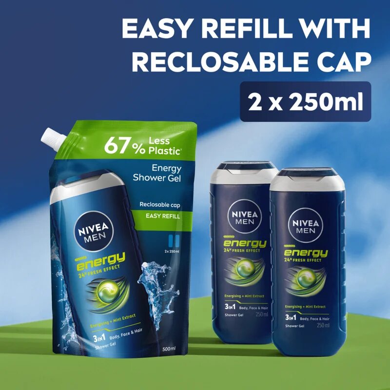Nivea MEN Energy gel za prhanje za moške nadomestno polnilo 500 ml
