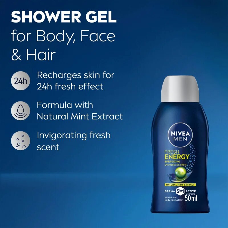 Nivea MEN Fresh Energy gel za prhanje za moške 50 ml