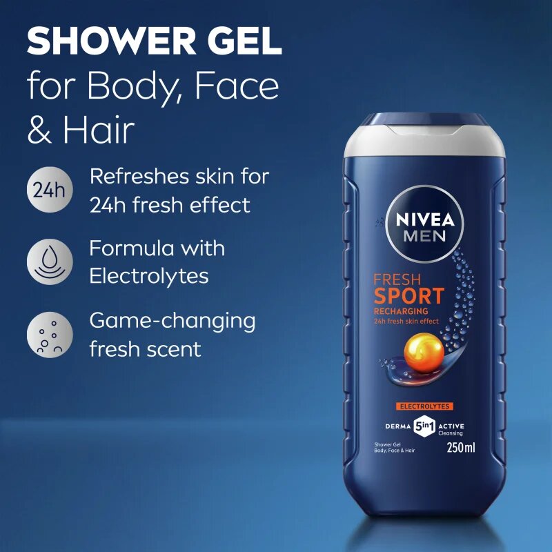 Nivea MEN Fresh Sport gel za prhanje z minerali za moške 250 ml