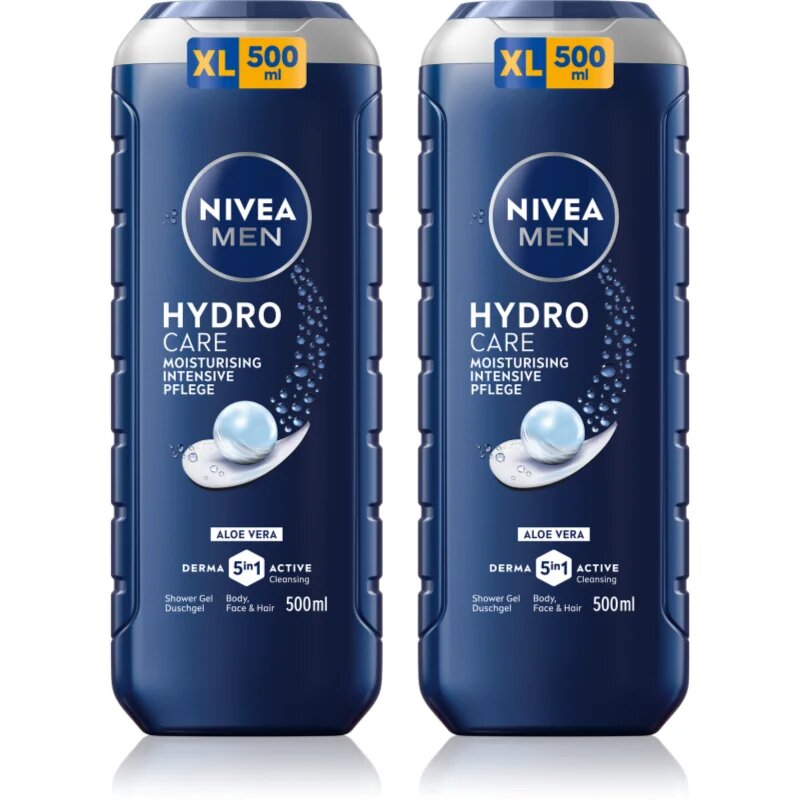 Nivea MEN Hydrocare gel za prhanje za obraz telo in lase ugodno pakiranje 2 x 500 ml