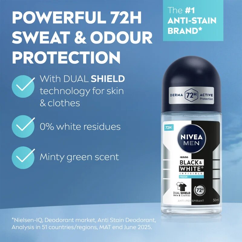 Nivea MEN Invisible Black & White Fresh anti-transpirant roll-on za moške 50 ml