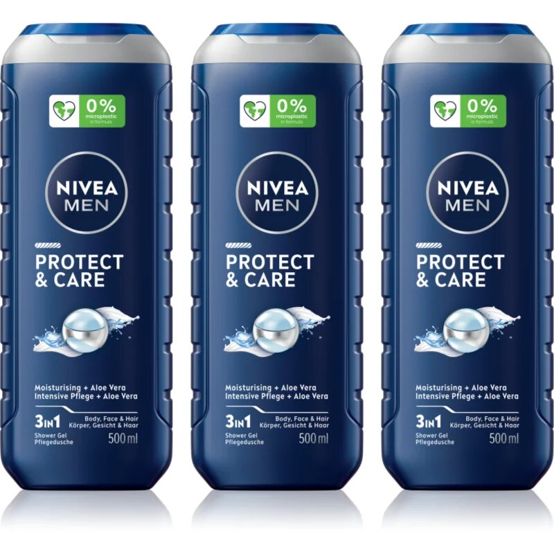 Nivea MEN Protect & Care gel za prhanje za moške ugodno pakiranje 3 x 500 ml