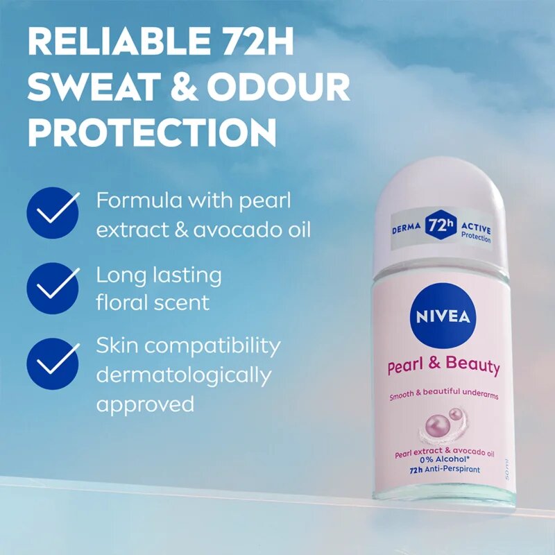 Nivea Pearl & Beauty anti-transpirant roll-on za ženske 72h 50 ml