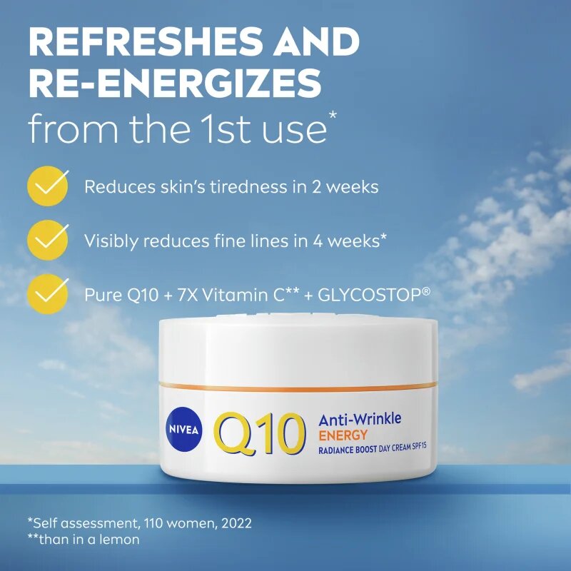 Nivea Q10 Anti-Wrinkle Energy poživitvena dnevna krema proti gubam SPF 15 50 ml