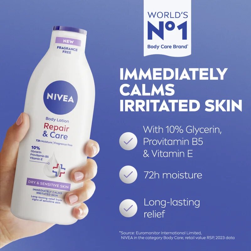 Nivea Repair & Care Sensitive pomirjevalni losjon za telo za suho in občutljivo kožo 400 ml