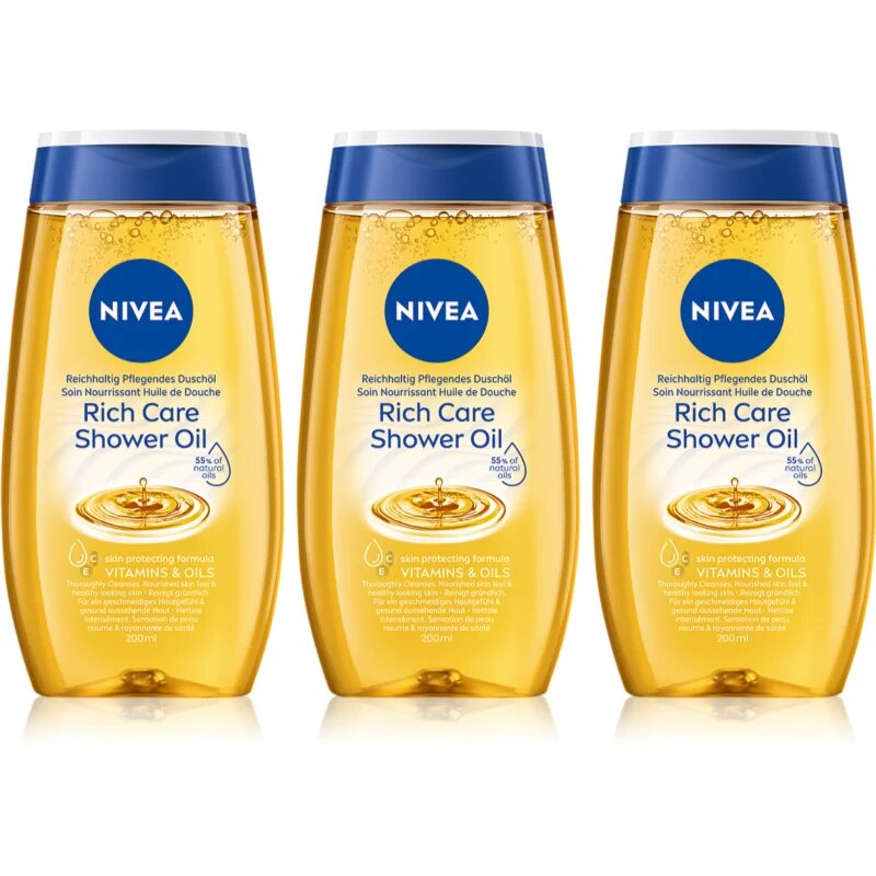 Nivea Rich Care olje za prhanje za suho kožo 3 x 200 ml