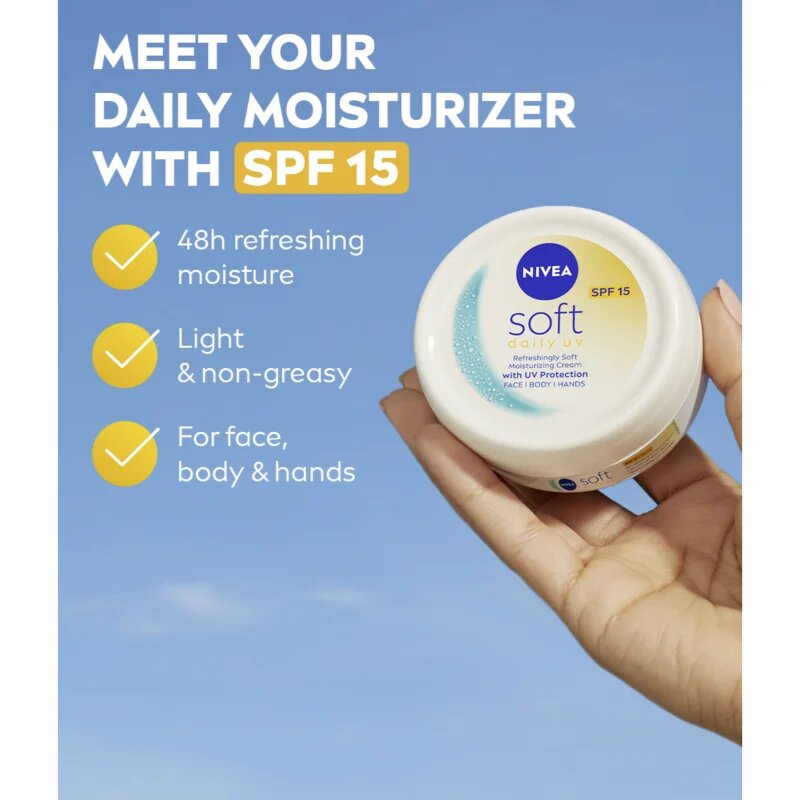 Nivea Soft Daily UV vlažilna zaščitna krema za telo in obraz SPF 15 100 ml