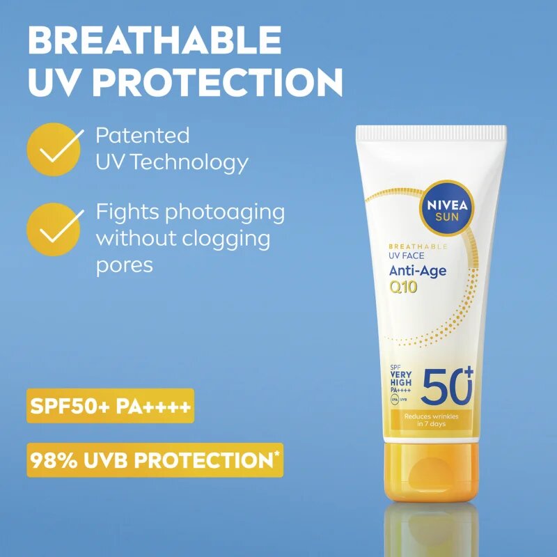 Nivea SUN Anti-Age Q10 krema za obraz za sončenje proti gubam SPF 50+ 40 ml