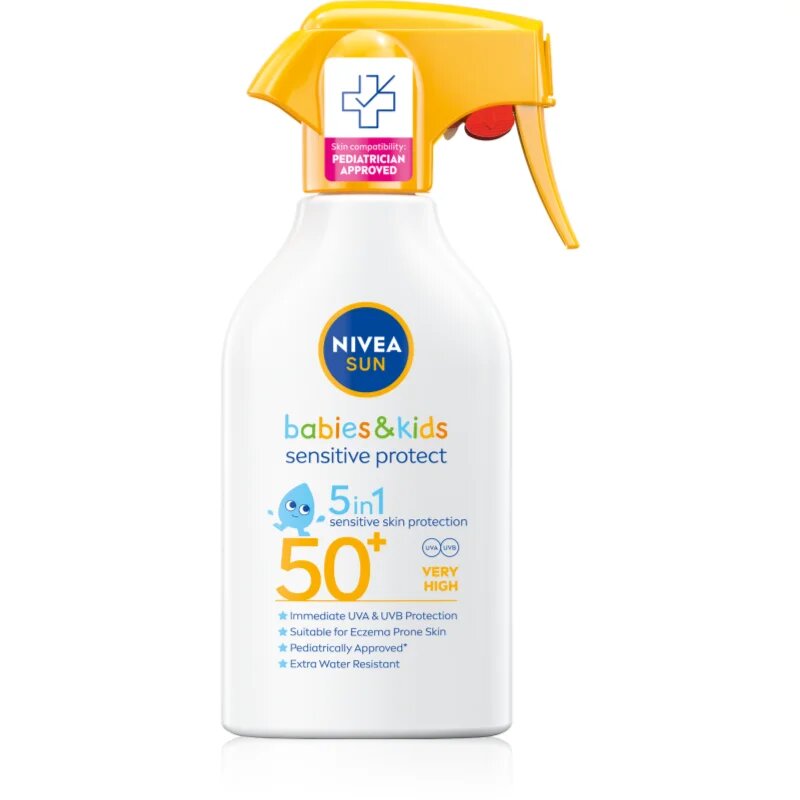 Nivea SUN Babies & Kids otroško pršilo za sončenje za občutljivo kožo SPF 50+ 250 ml