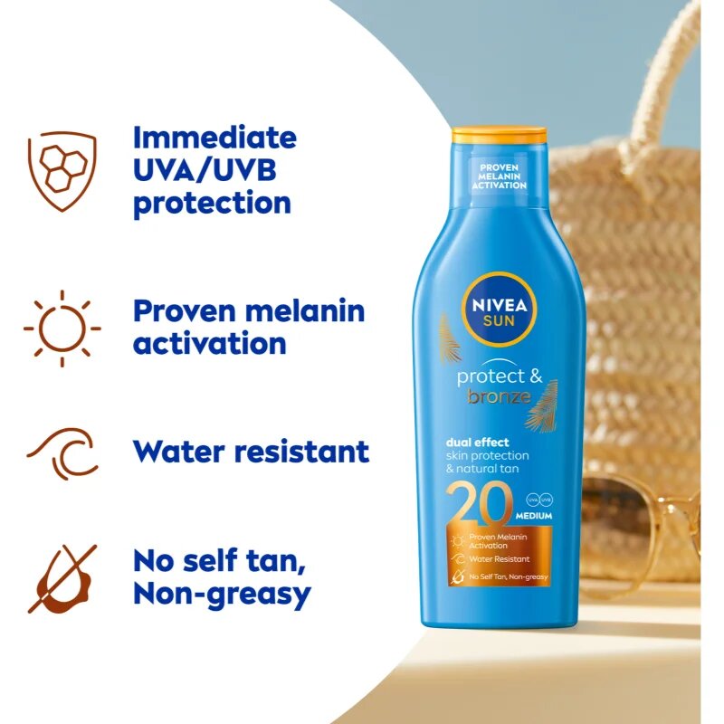 Nivea SUN Protect & Bronze intenzivni losjon za sončenje SPF 20 200 ml
