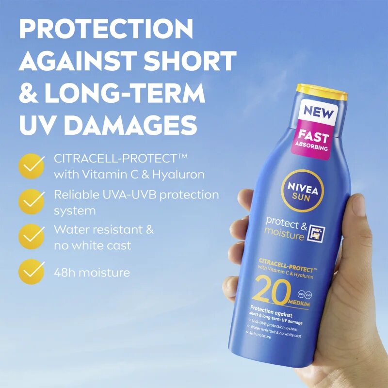 Nivea SUN Protect & Moisture losjon za sončenje SPF 20 200 ml