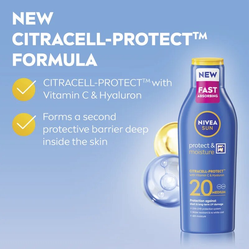 Nivea SUN Protect & Moisture losjon za sončenje SPF 20 200 ml