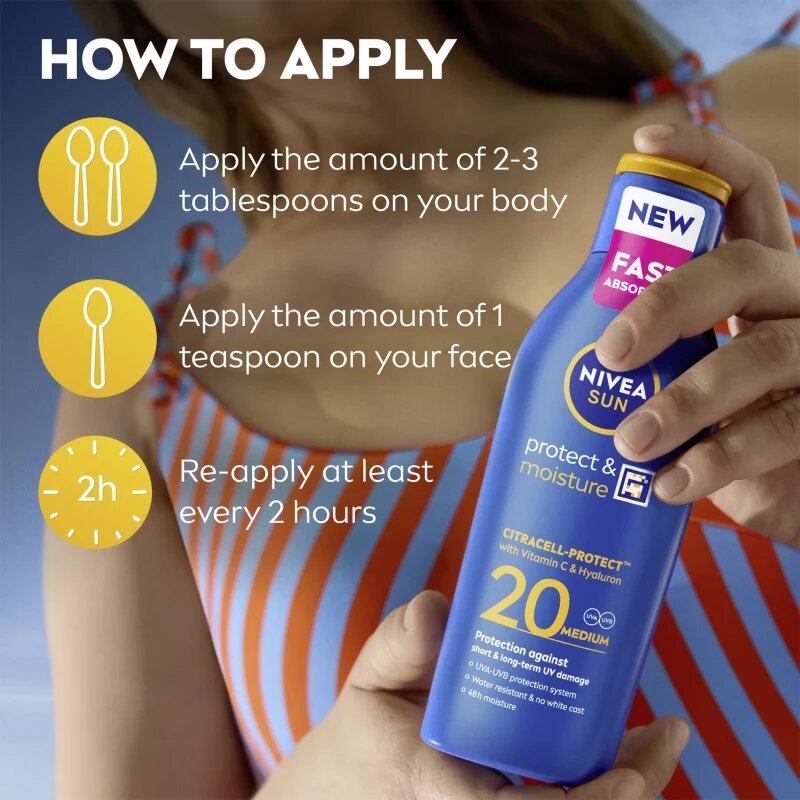 Nivea SUN Protect & Moisture losjon za sončenje SPF 20 200 ml