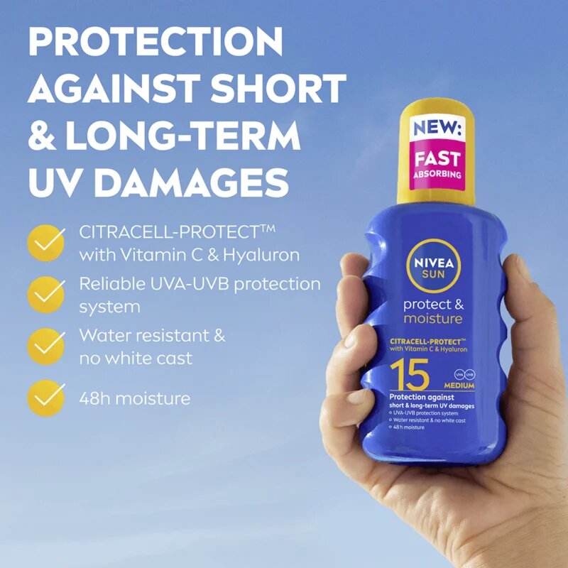 Nivea SUN Protect & Moisture pršilo za sončenje SPF 15 200 ml