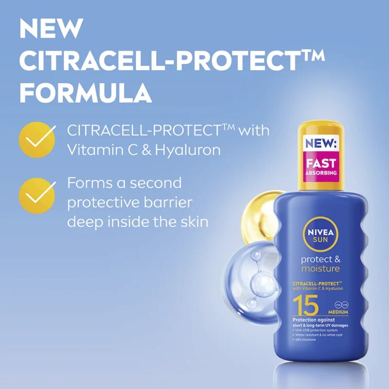Nivea SUN Protect & Moisture pršilo za sončenje SPF 15 200 ml