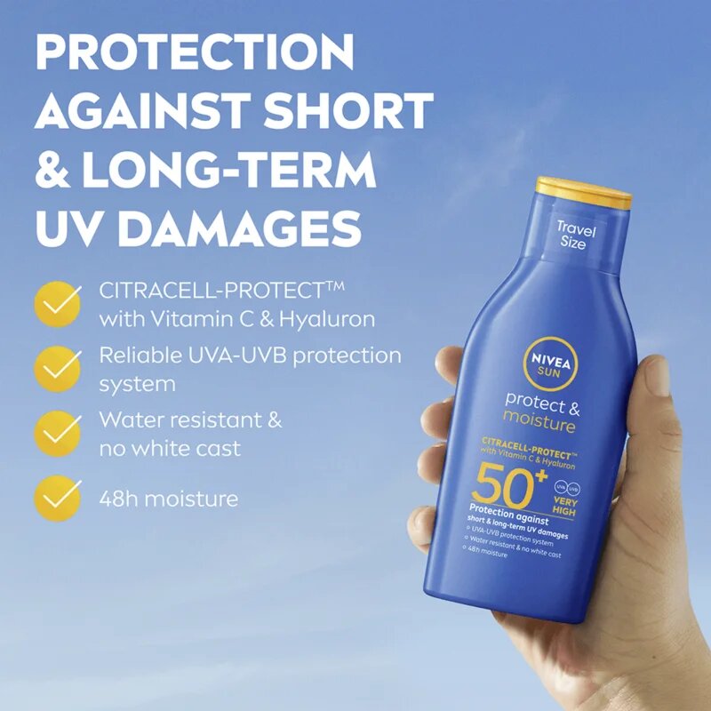 Nivea SUN Protect & Moisture vlažilni losjon za sončenje SPF 50+ 100 ml