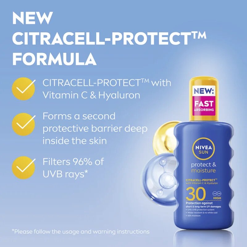 Nivea SUN Protect & Moisture vlažilno pršilo za sončenje SPF 30 200 ml