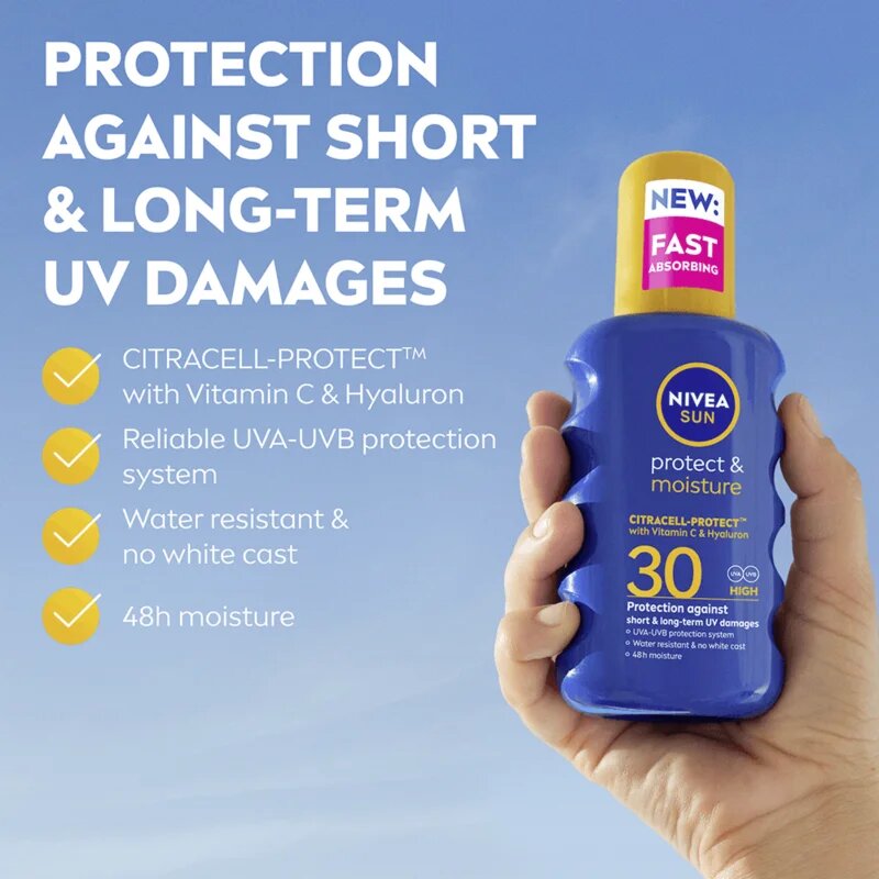 Nivea SUN Protect & Moisture vlažilno pršilo za sončenje SPF 30 200 ml