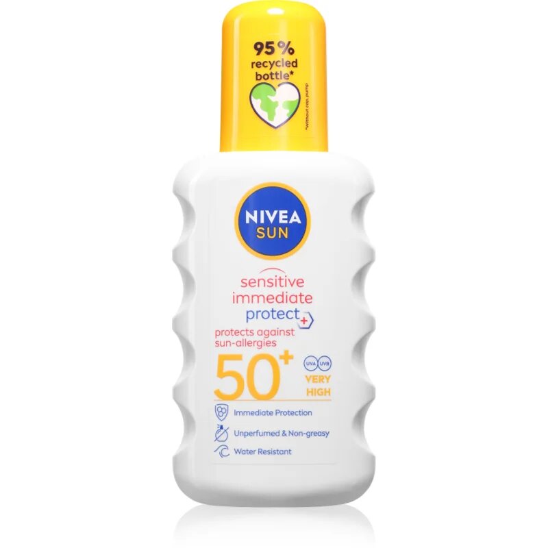 Nivea SUN Sensitive Immediate zaščitno pršilo za sončenje SPF 50+ 200 ml
