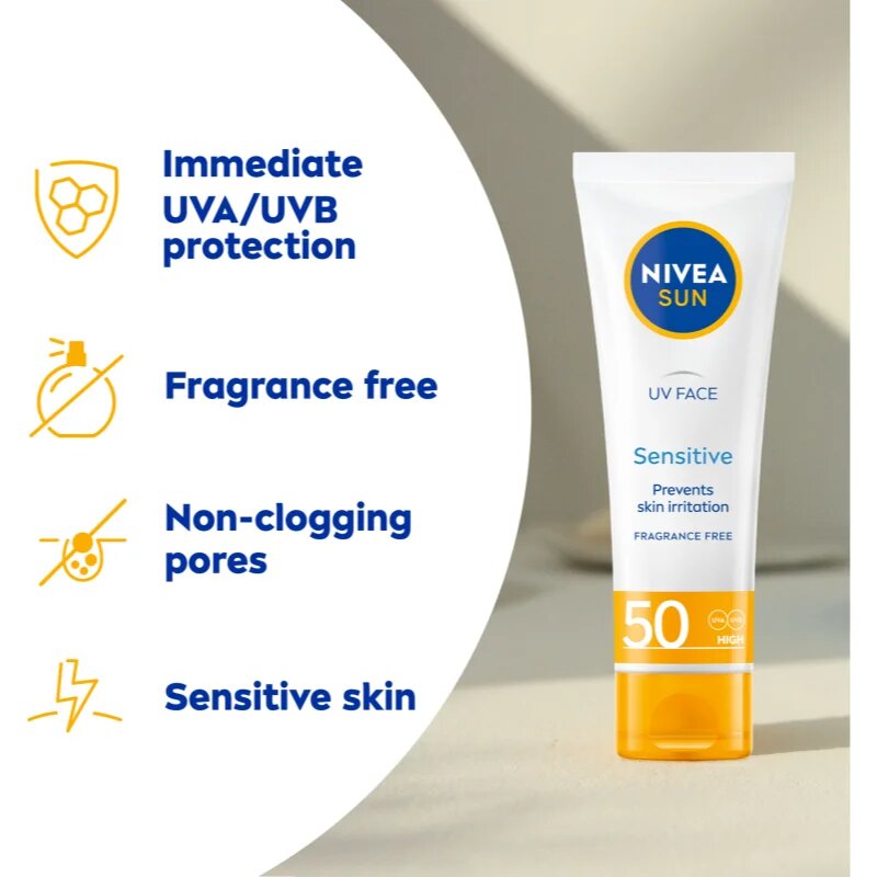 Nivea SUN Sensitive zaščitna krema za obraz za občutljivo kožo SPF 50 50 ml