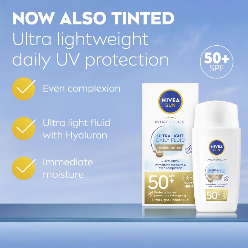 Nivea SUN Ultra Light lahki tonirani fluid SPF 50+ odtenek Medium 40 ml