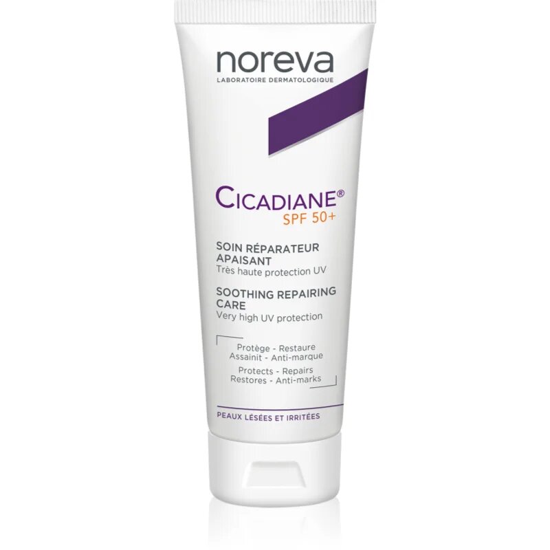 Noreva Cicadiane Soothing Repairing Care krema za sončenje za telo in obraz SPF 50+ 40 ml