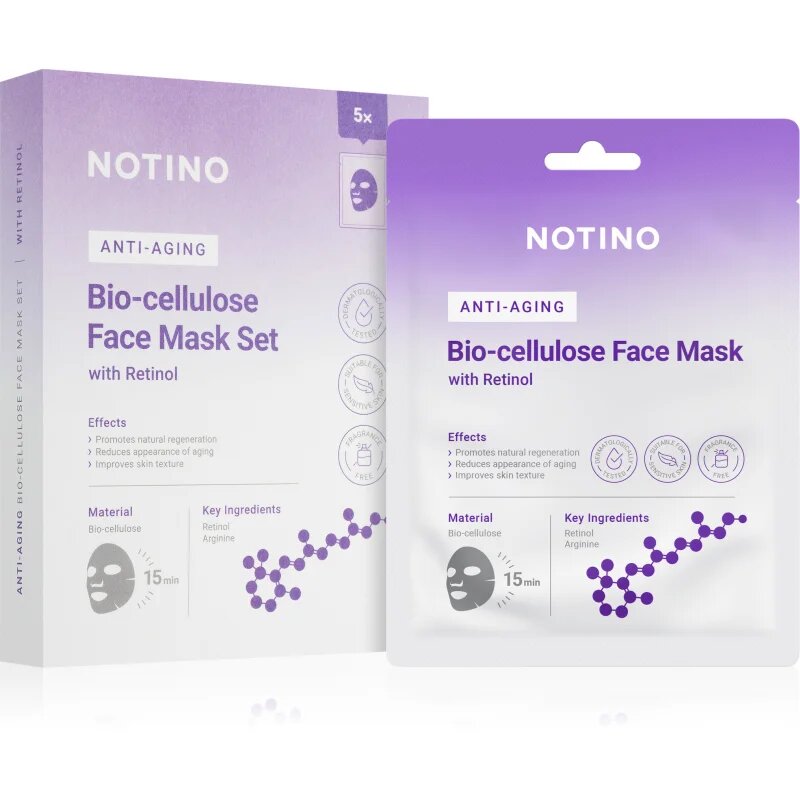 Notino Anti-Aging Bio-Cellulose Face Mask with Retinol set mask iz platna proti gubam