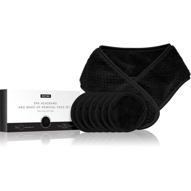 Notino Spa Collection Spa headband and make-up removal pads set set za odstranjevanje ličil s spa naglavnim trakom Black 7 kos