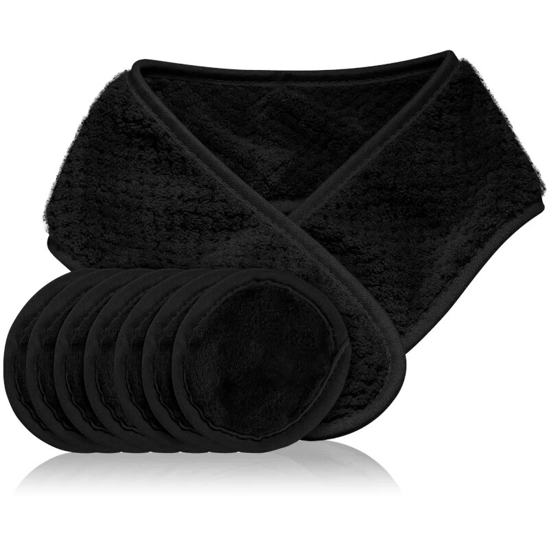 Notino Spa Collection Spa headband and make-up removal pads set set za odstranjevanje ličil s spa naglavnim trakom Black 7 kos