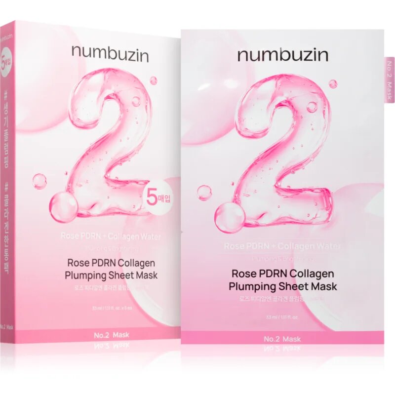Numbuzin No. 2 Rose PDRN Collagen Plumping Sheet Mask vlažilna tekstilna maska za osvetlitev kože 5 kos