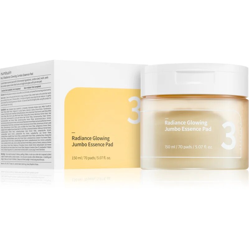 Numbuzin No. 3 Radiance Glowing Jumbo Essence Pad tonizirajoče blazinice za osvetljevanje kože in hidratacijo 70 kos