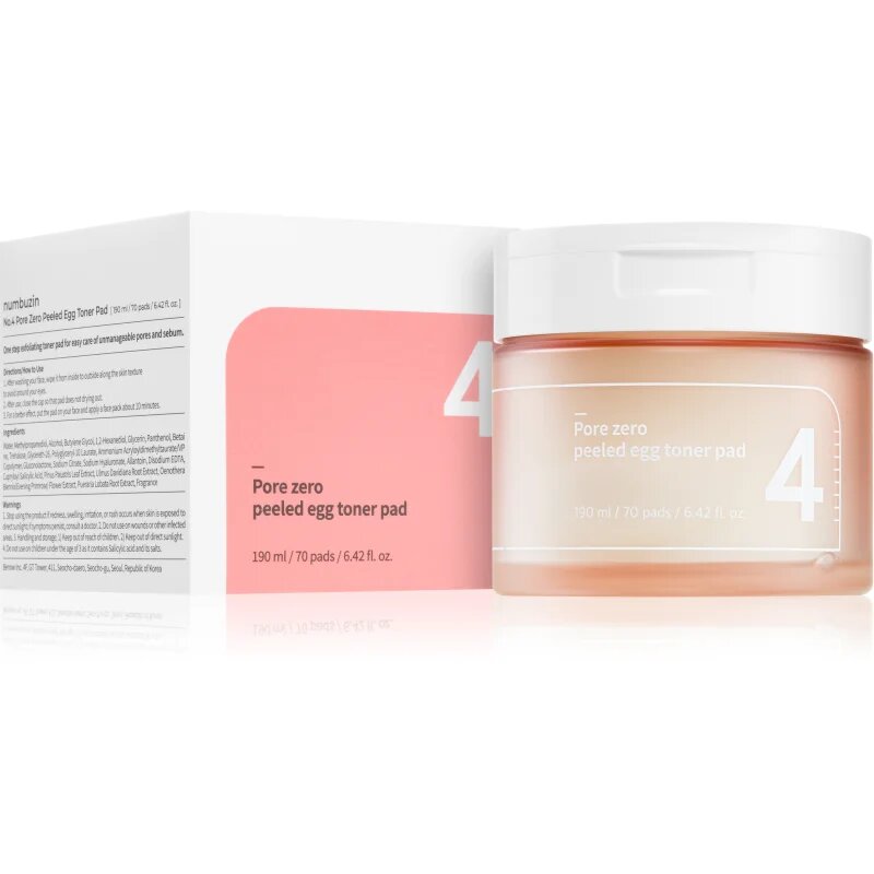Numbuzin No. 4 Pore Zero Peeled Egg Toner Pad piling blazinice za obraz proti sijaju in razširjenim poram 70 kos