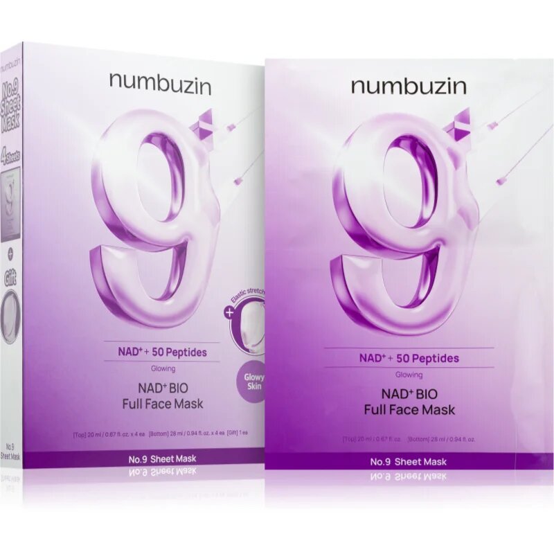 Numbuzin No. 9 NAD Bio Lifting-sil Full Face Mask učvrstitvena kolagenska maska s peptidi 4 kos
