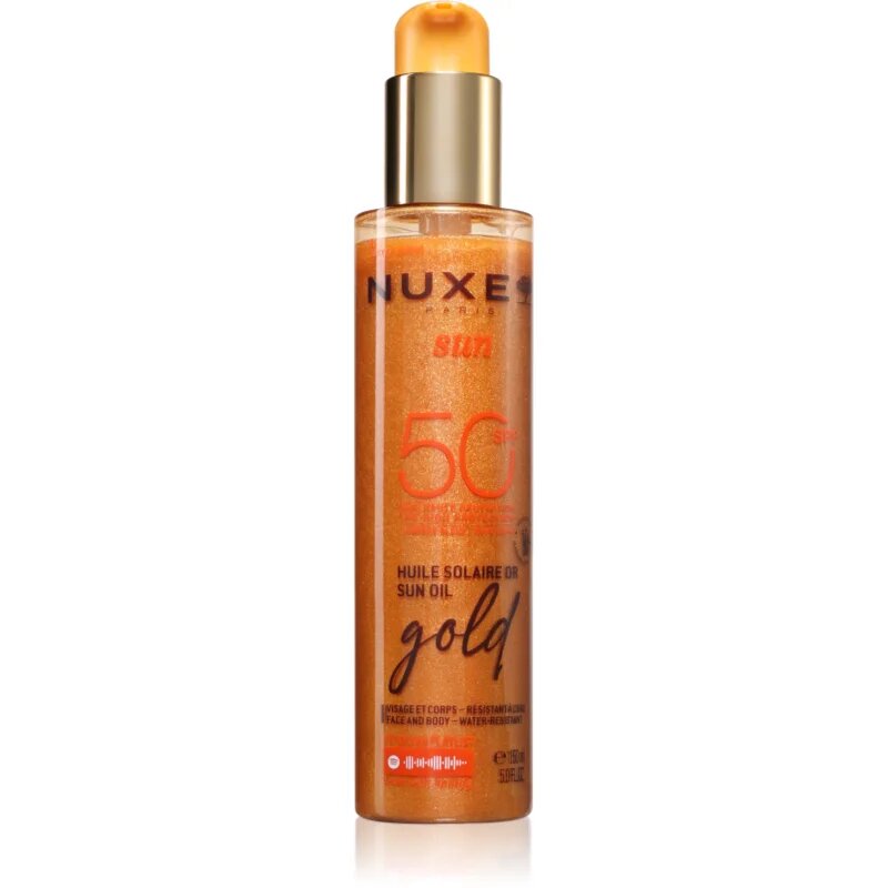 Nuxe Sun Sun Oil Gold SPF 50 olje za sončenje za obraz in telo s posvetlitvenim učinkom 150 ml