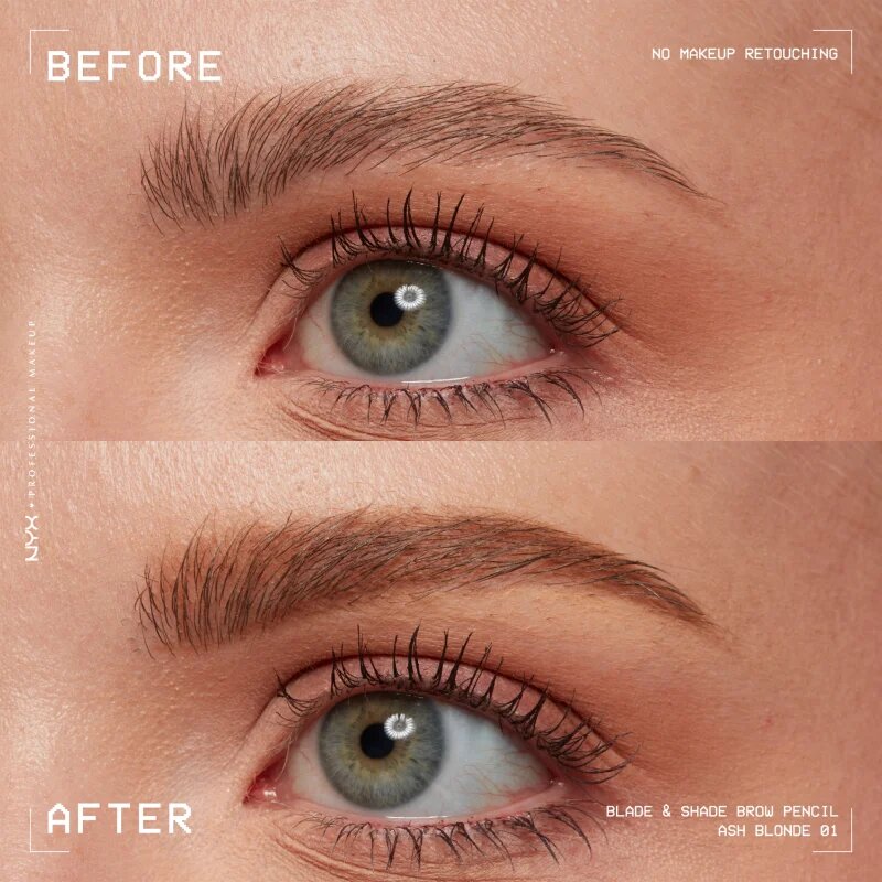 NYX Professional Makeup Blade & Shade svinčnik za obrvi s krtačko odtenek 01 Ash Blonde 0.06 g