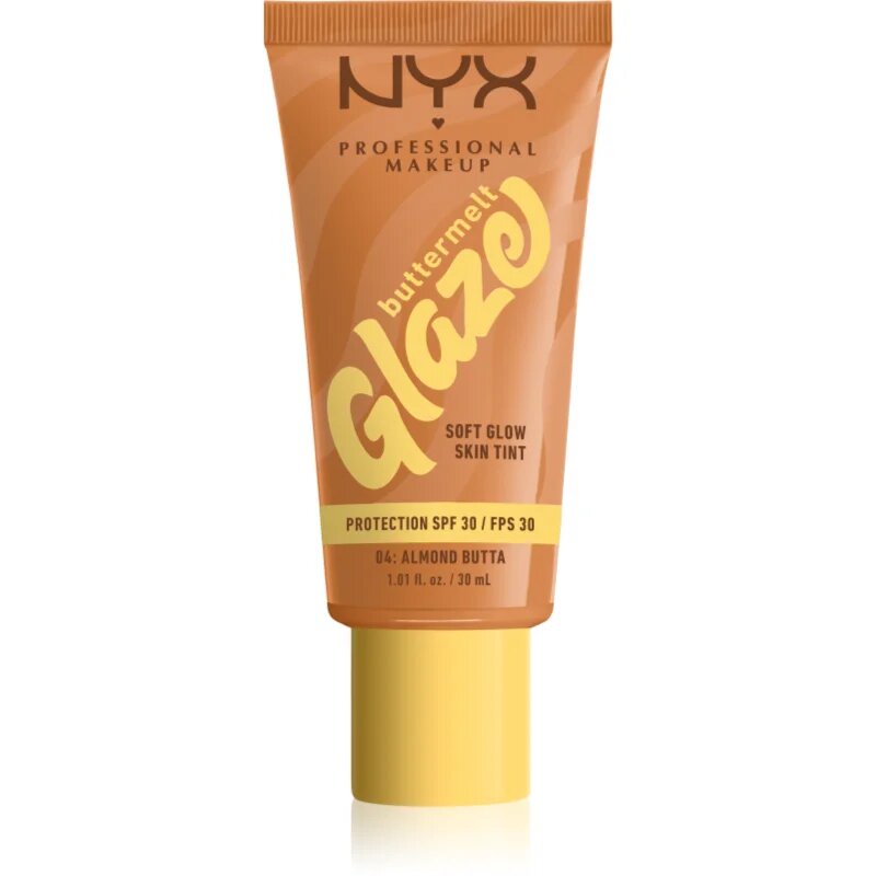 NYX Professional Makeup Buttermelt Glaze posvetlitveni tonirani fluid SPF 30 odtenek 04 Almond Butta 30 ml