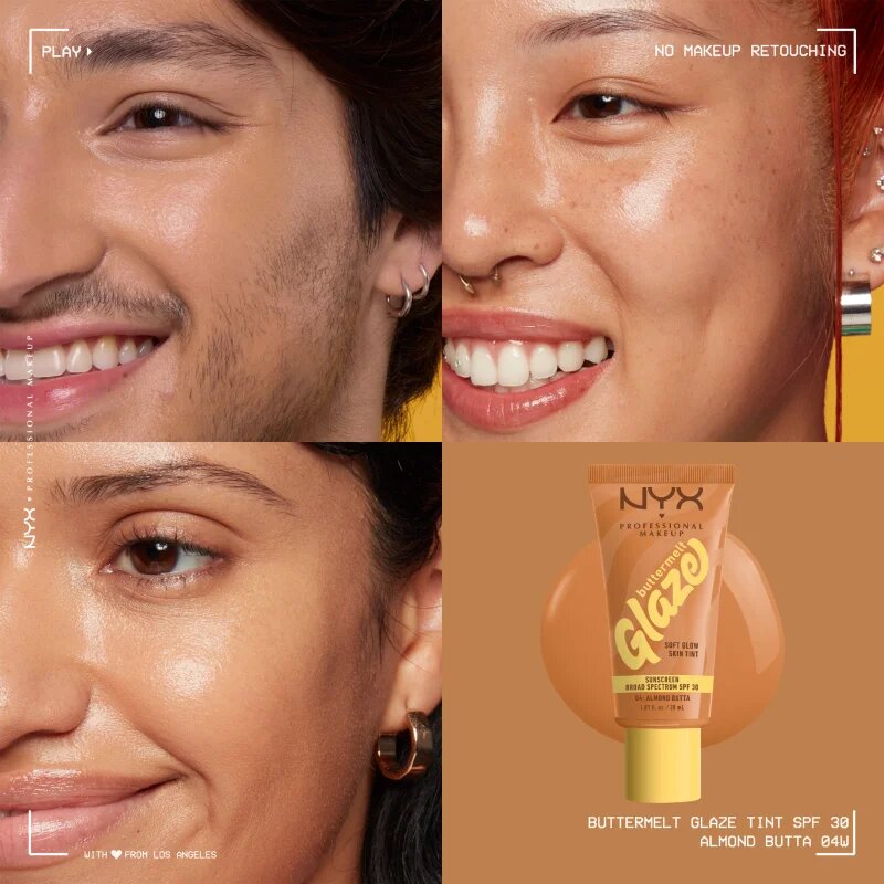 NYX Professional Makeup Buttermelt Glaze posvetlitveni tonirani fluid SPF 30 odtenek 04 Almond Butta 30 ml