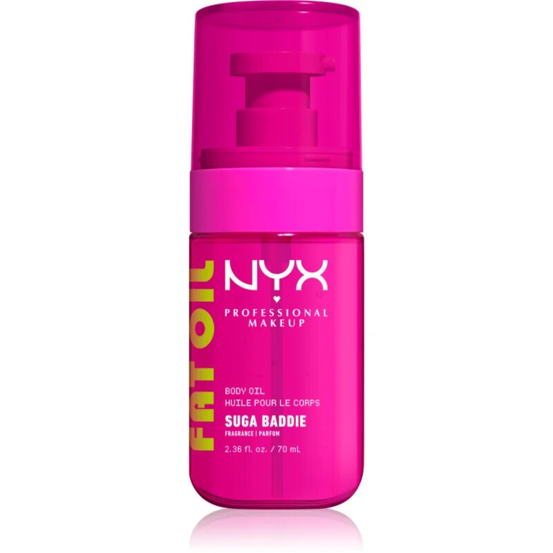 NYX Professional Makeup Fat Oil Body hranilno olje za telo ki dodaja hidracijo in sijaj z vonjem Suga Baddie 70 ml