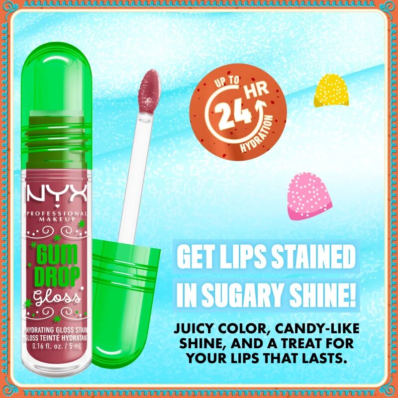 NYX Professional Makeup Gingerbaddie Land Gum Drop sijaj za ustnice odtenek 02 Bubblegum Burst 1 kos