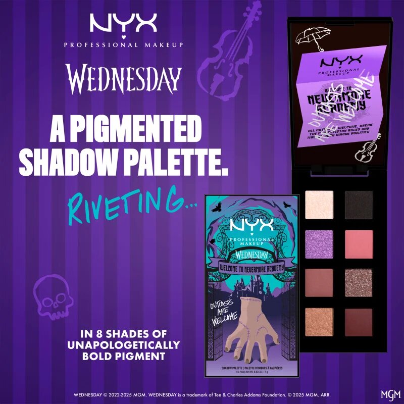 NYX Professional Makeup Wednesday The Nevermore Academy Palette paleta senčil za oči 8 barv 8x1 g