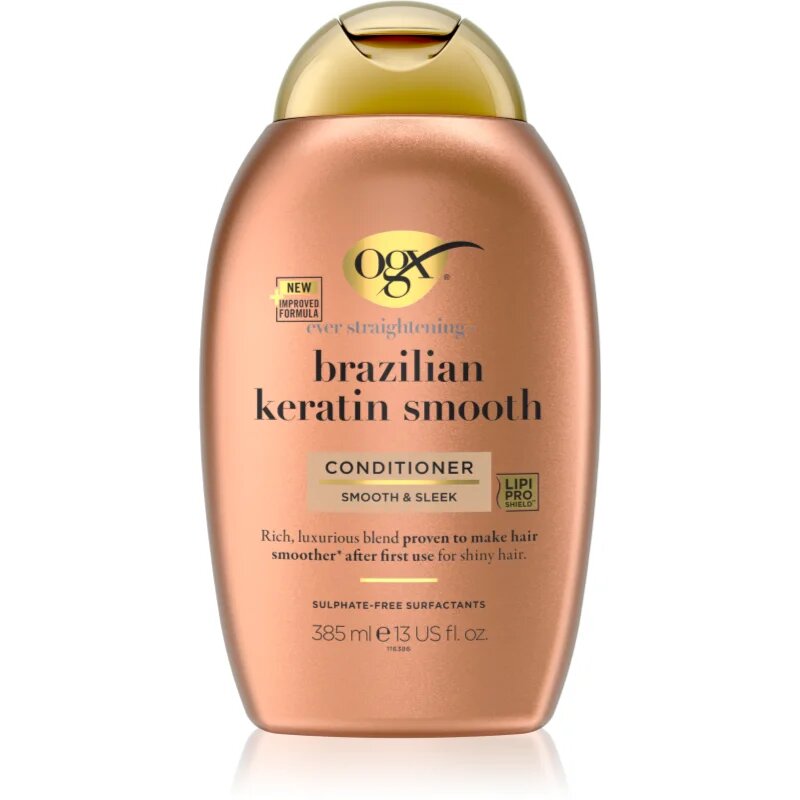 OGX Brazilian Keratin Smooth balzam za glajenje las za sijaj in mehkobo las 385 ml
