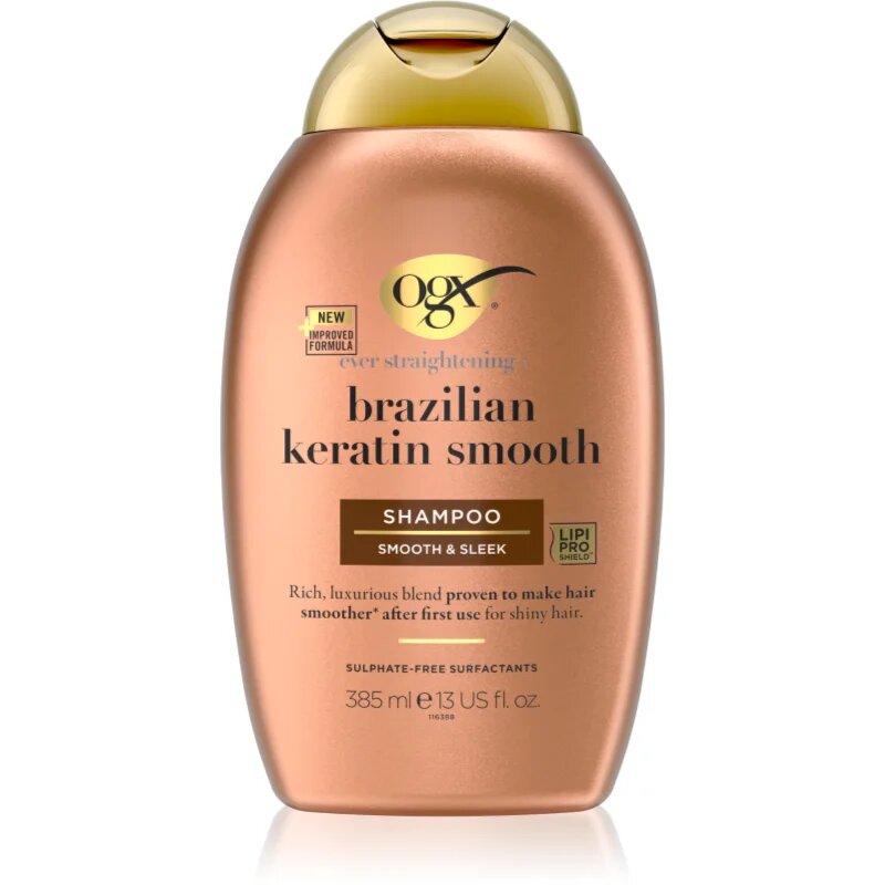 OGX Brazilian Keratin Smooth šampon za glajenje las za sijaj in mehkobo las 385 ml