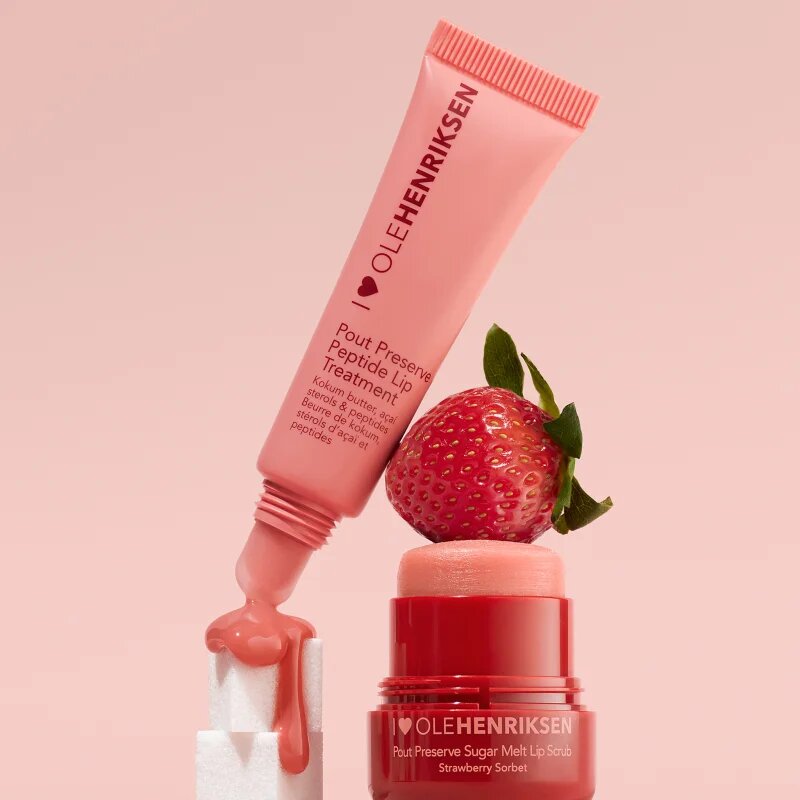 OLEHENRIKSEN Pout Preserve Sugar Melt Exfoliating Lip Scrub sladkorni piling za ustnice odtenek Strawberry Sorbet 8 g
