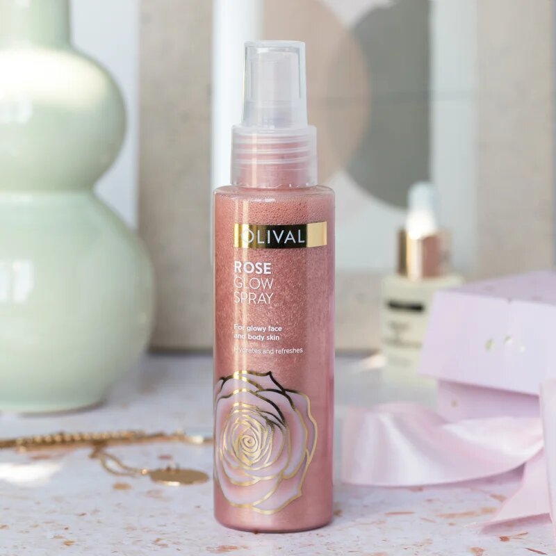 Olival Rose Glow posvetlitveno pršilo za obraz in telo z bleščicami 100 ml