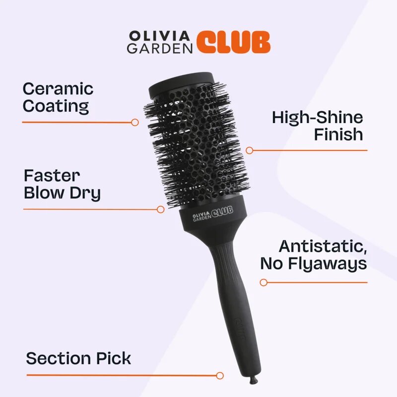 Olivia Garden Club The Glow Blowout Ceramic Round Brush Black okrogla krtača za lase 1 kos