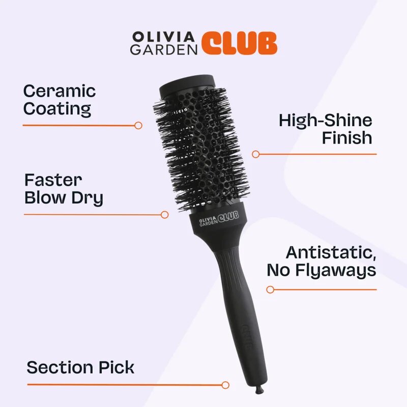 Olivia Garden Club The Glow Blowout Ceramic Round Brush Black okrogla krtača za lase M 1 kos