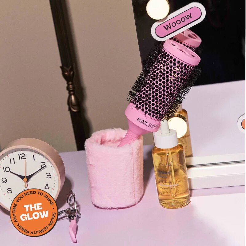 Olivia Garden Club The Glow Blowout Ceramic Round Brush Pink okrogla krtača za lase 1 kos